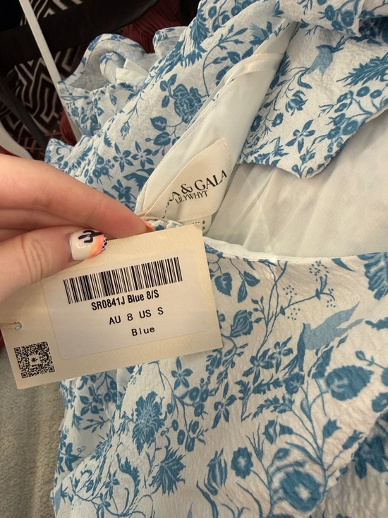 Hello Molly NWT Full of Fun Maxi Dress Light Blue Floral Tiered Ruffle Tie Back - Picture 4 of 4